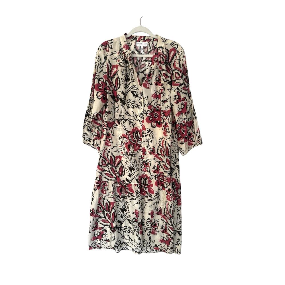 Apiece Apart dress Silk midi floral pink green boho cottagecore coastal Size 8